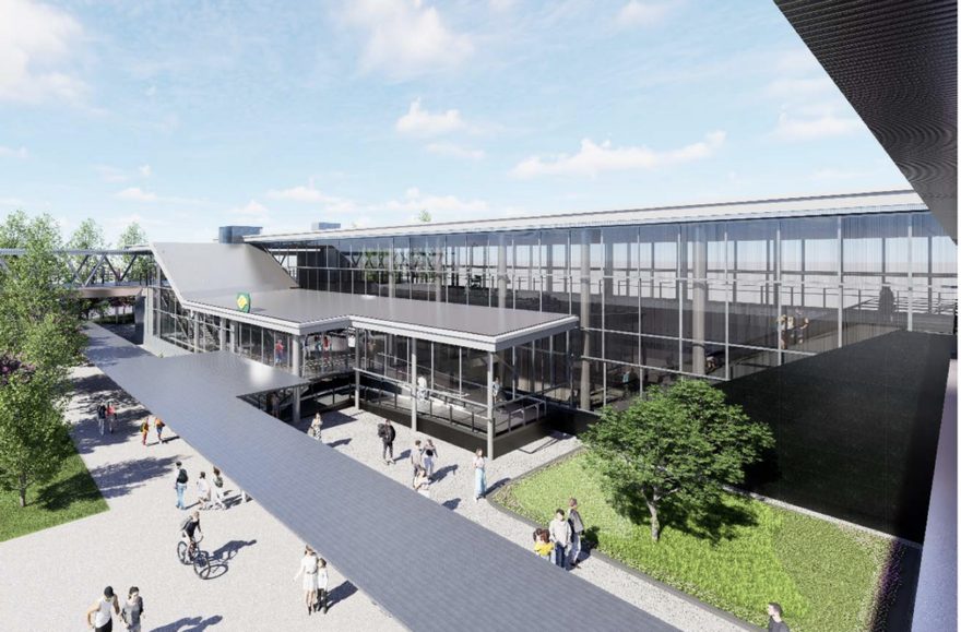 Rendering of the Cross Island Line CR210 station concourse and public plaza