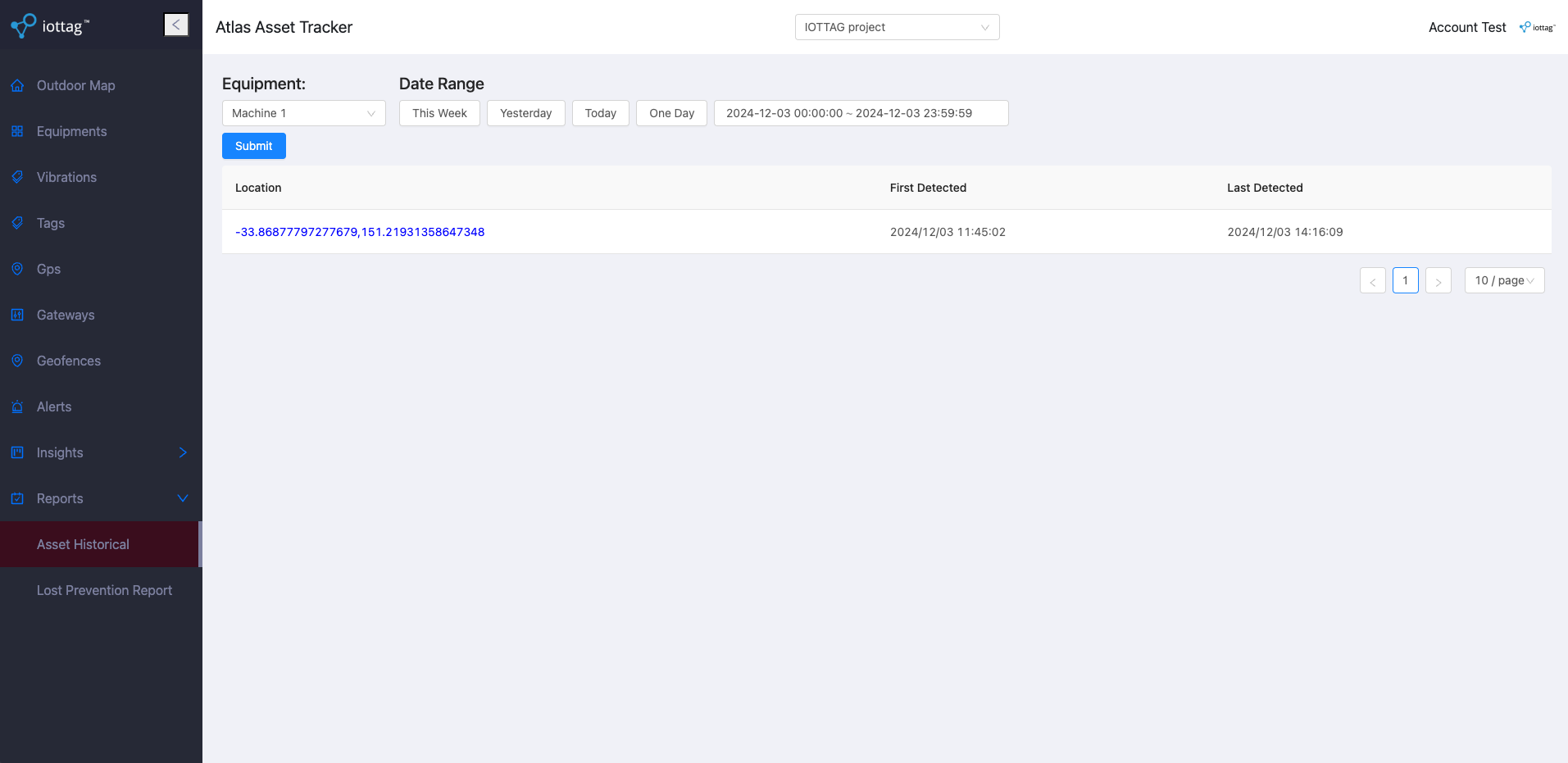 Asset movement history view