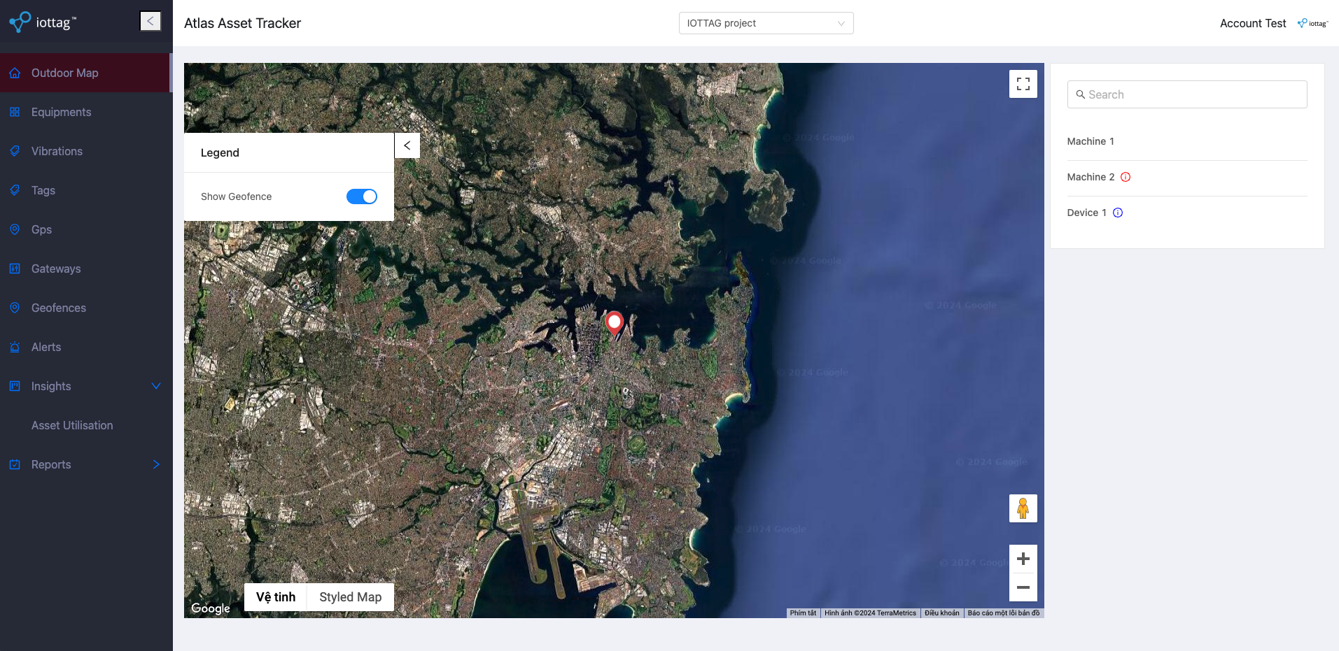 Atlas outdoor map showing live Autodesk equipment locations