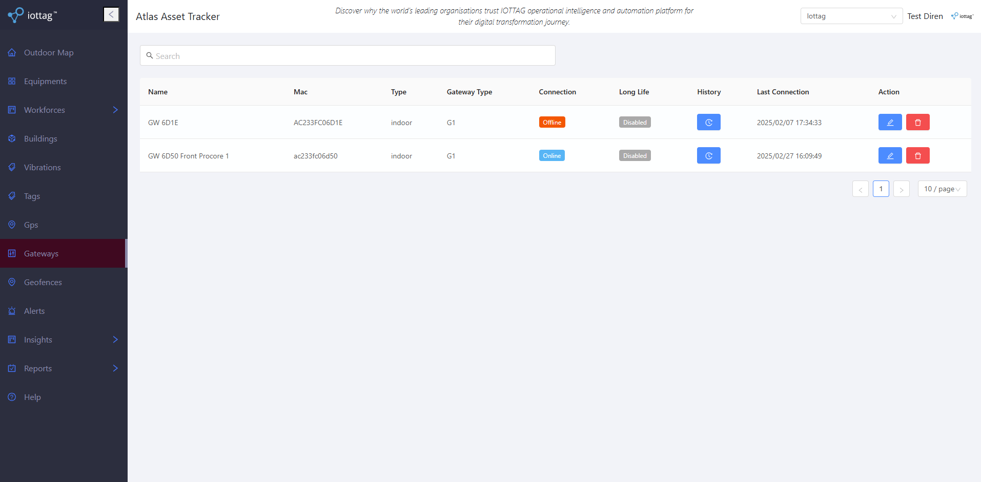 Gateway management table in the Atlas Procore app