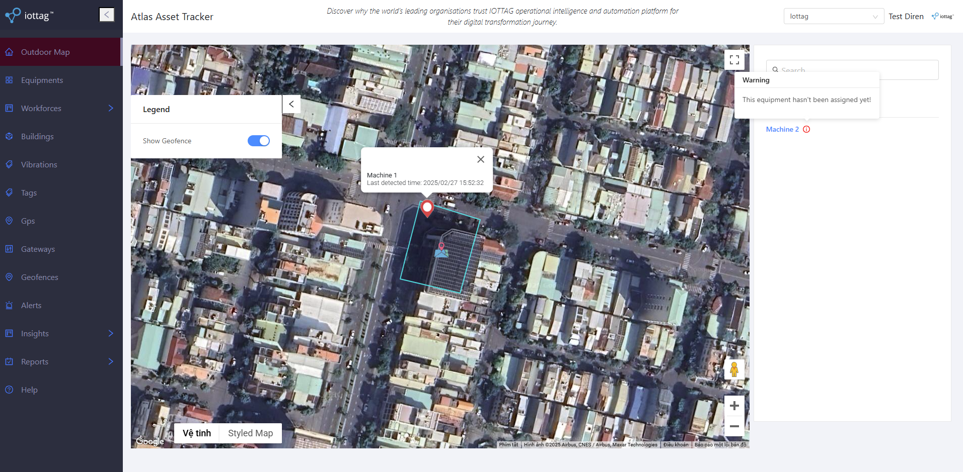 Atlas outdoor map showing live Procore equipment locations